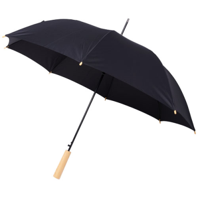 Picture of ALINA 23 INCH AUTO OPEN RECYCLED PET UMBRELLA in Solid Black.