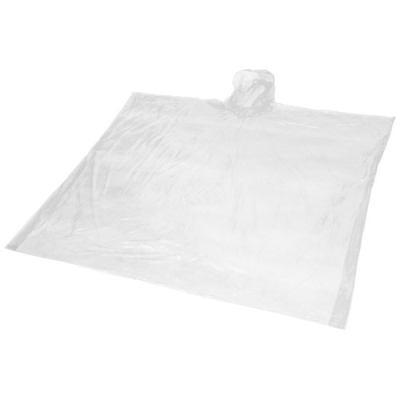 MAYAN RECYCLED PLASTIC DISPOSABLE RAIN PONCHO with Storage Pouch in White.