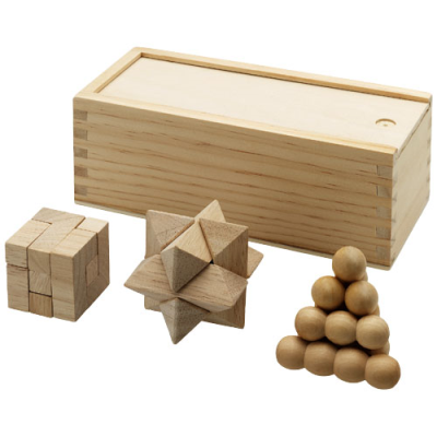 Picture of BRAINIAC 3-PIECE WOOD BRAIN TEASER SET in Natural.