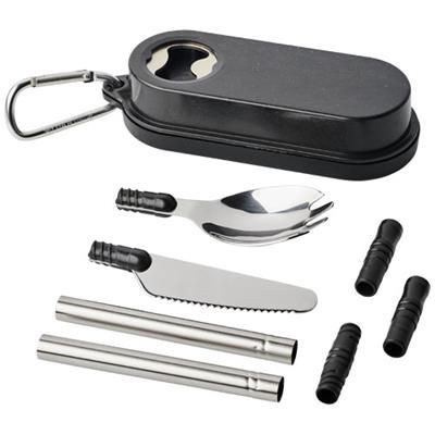 Picture of GILES WHEAT STRAW CUTLERY SET with Bottle Opener in Black Solid