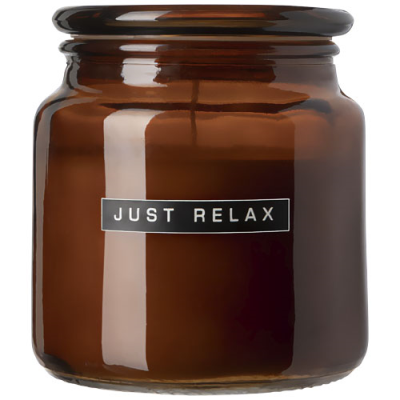 Picture of WELLMARK LETS GET COZY 650 G SCENTED CANDLE - CEDAR WOOD FRAGRANCE in Amber Heather.