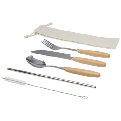 Picture of ROOT 5-PIECE STAINLESS STEEL METAL AND BEECH WOOD WOOD CUTLERY SET 
