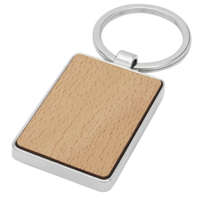 Picture of MAURO BEECH WOOD WOOD RECTANGULAR KEYRING CHAIN in Natural