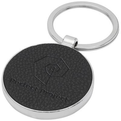 Picture of PAOLO LASERABLE PU LEATHER ROUND KEYRING CHAIN in Solid Black