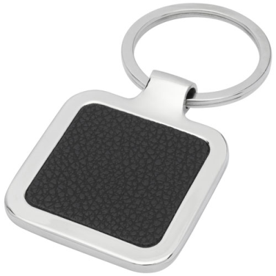 Picture of PIERO LASERABLE PU LEATHER SQUARED KEYRING CHAIN in Solid Black.