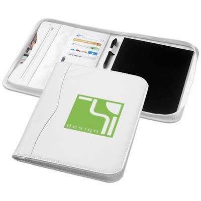 Picture of EBONY A4 ZIPPERED PORTFOLIO in White Solid