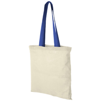 NEVADA 100 G & M² COTTON TOTE BAG COLOUR HANDLES 7L in Natural & Royal Blue.