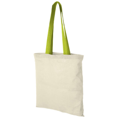 NEVADA 100 G & M² COTTON TOTE BAG COLOUR HANDLES 7L in Natural & Lime.