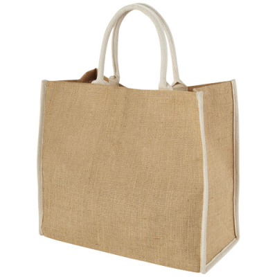 Picture of HARRY COLOUR EDGE JUTE TOTE BAG 25L in Natural & White.