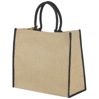 Picture of HARRY COLOUR EDGE JUTE TOTE BAG 25L in Natural & Solid Black.