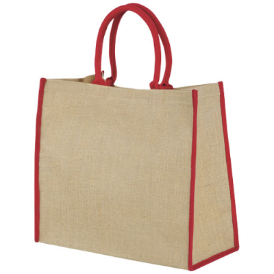 Picture of HARRY COLOUR EDGE JUTE TOTE BAG 25L in Natural & Red.