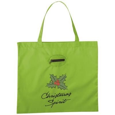 Picture of TAKE-AWAY FOLDING SHOPPER TOTE BAG with Keyring Chain in Lime