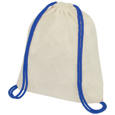 Picture of OREGON 100 G & M² COTTON DRAWSTRING BACKPACK RUCKSACK with Colour Cords 5L in Natural & Royal Blue
