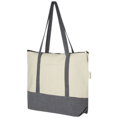 Picture of REPOSE 320 G & M² RECYCLED COTTON ZIPPERED TOTE BAG 10L in Natural & Heather Grey