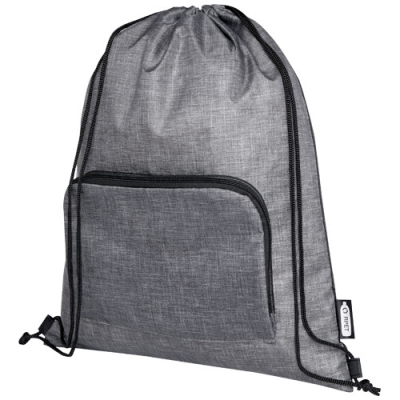 Picture of ASH RECYCLED FOLDING DRAWSTRING BAG 7L in Heather Grey & Solid Black.