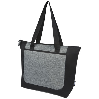 Picture of RECLAIM GRS RECYCLED TWO-TONE ZIPPERED TOTE BAG 15L in Solid Black & Heather Grey.