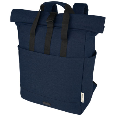 Picture of JOEY 15” GRS RECYCLED CANVAS ROLLTOP LAPTOP BACKPACK RUCKSACK 15L in Navy.