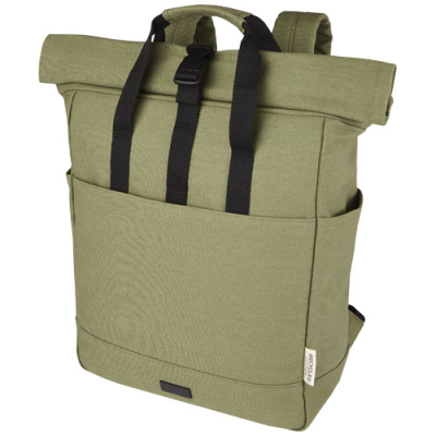 Picture of JOEY 15” GRS RECYCLED CANVAS ROLLTOP LAPTOP BACKPACK RUCKSACK 15L in Olive.