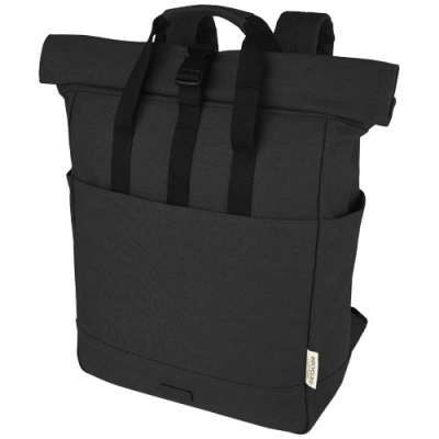 Picture of JOEY 15” GRS RECYCLED CANVAS ROLLTOP LAPTOP BACKPACK RUCKSACK 15L in Solid Black.