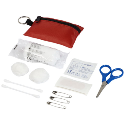 Picture of VALDEMAR 16-PIECE FIRST AID KEYRING POUCH in Red.