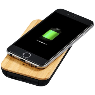 Picture of FUTURE 6000 MAH BAMBOO & FABRIC CORDLESS POWER BANK in Natural & Solid Black