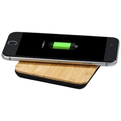 Picture of LEAF 5W BAMBOO AND FABRIC CORDLESS CHARGER PAD in Natural & Solid Black.