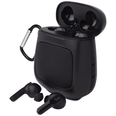 Picture of REMIX AUTO PAIR TRUE CORDLESS EARBUDS AND SPEAKER in Solid Black.