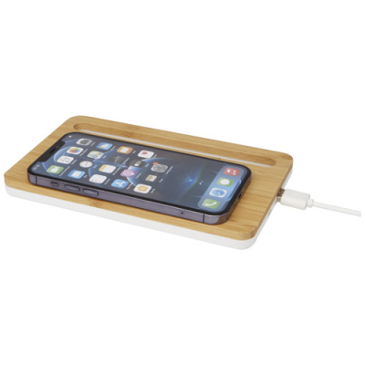 Picture of MEDAKE 10W BAMBOO CORDLESS CHARGER in Beige.