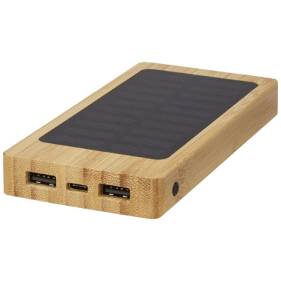 Picture of ALATA 8000 MAH BAMBOO SOLAR POWER BANK in Beige.