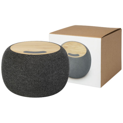 Picture of ECOFIBER BAMBOO & RPET BLUETOOTH® SPEAKER AND CORDLESS CHARGER PAD in Natural & Grey