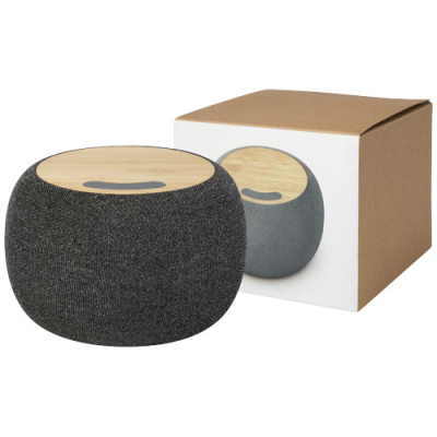 Picture of ECOFIBER BAMBOO & RPET BLUETOOTH® SPEAKER AND CORDLESS CHARGER PAD in Natural & Grey.