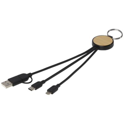 Picture of TECTA 6-IN-1 RECYCLED PLASTIC & BAMBOO CHARGER CABLE with Keyring in Solid Black