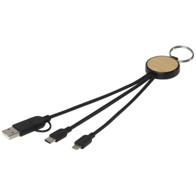 Picture of TECTA 6-IN-1 RECYCLED PLASTIC & BAMBOO CHARGER CABLE with Keyring in Solid Black.