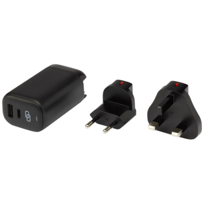 Picture of ADAPT 25W RECYCLED PLASTIC PD TRAVEL CHARGER in Solid Black.