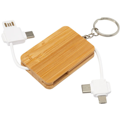 Picture of REEL 6-IN-1 RETRACTABLE BAMBOO KEYRING CHARGER CABLE in Natural