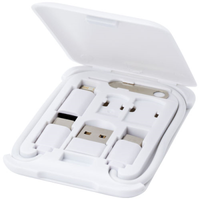 Picture of SAVVY RECYCLED PLASTIC MODULAR CHARGER CABLE with Mobile Phone Holder in White