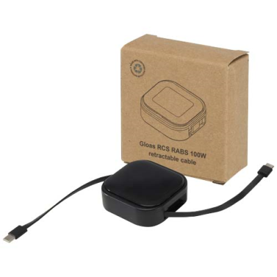 Picture of GLOAS 5-IN-1 RECYCLED RETRACTABLE DATA SYNC AND 100W FAST CHARGE CABLE with Smartphone Tool Kit