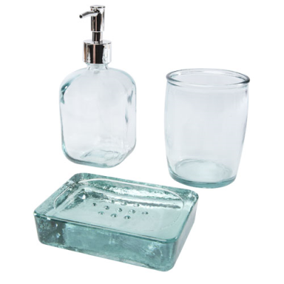 Picture of JABONY 3-PIECE RECYCLED GLASS BATHROOM SET in Clear Transparent Clear Transparent.