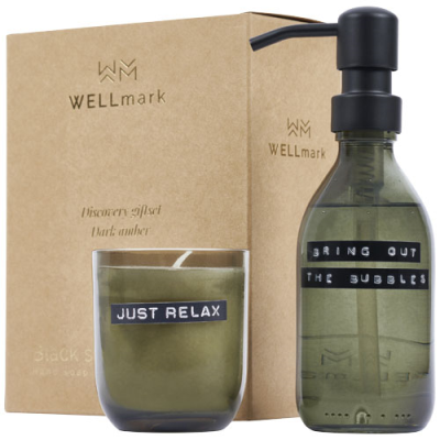 Picture of WELLMARK DISCOVERY 200 ML HAND SOAP DISPENSER AND 150 G SCENTED CANDLE SET - DARK AMBER FRAGRANCE.