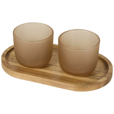Picture of MALE WOOD SERVING TRAY AND GLASS CUP SET
