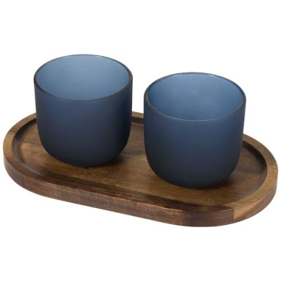 Picture of MALE WOOD SERVING TRAY AND GLASS CUP SET