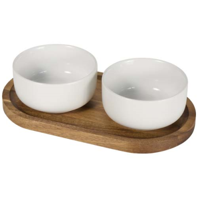 Picture of NOA WOOD TRAY AND CERAMIC POTTERY SERVING BOWLS SET