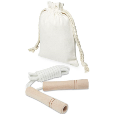 Picture of DENISE WOOD SKIPPING ROPE in Cotton Pouch in Off White & Wood