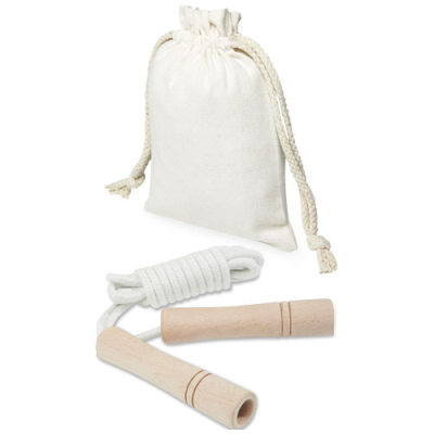 Picture of DENISE WOOD SKIPPING ROPE in Cotton Pouch in Off White & Wood.