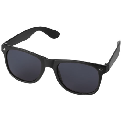 Picture of SUN RAY RECYCLED PLASTIC SUNGLASSES in Solid Black.