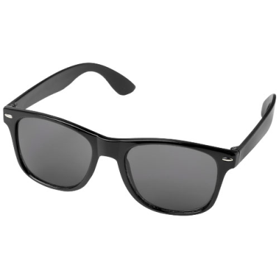 Picture of SUN RAY RECYCLED PLASTIC SUNGLASSES in Solid Black.