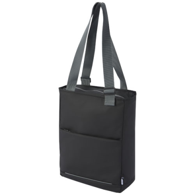Picture of AQUA 14 INCH GRS RECYCLED WATER RESISTANT LAPTOP TOTE BAG 14L in Solid Black.