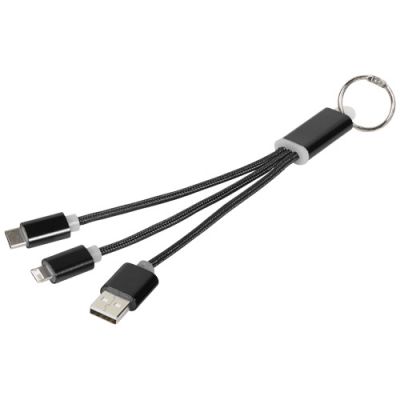 Picture of METAL 3-IN-1 CHARGER CABLE with Keyring Chain in Solid Black