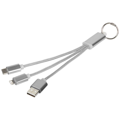 Picture of METAL 3-IN-1 CHARGER CABLE with Keyring Chain in Silver.