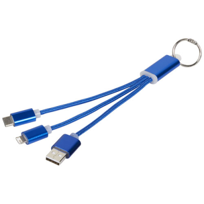 Picture of METAL 3-IN-1 CHARGER CABLE with Keyring Chain in Royal Blue.